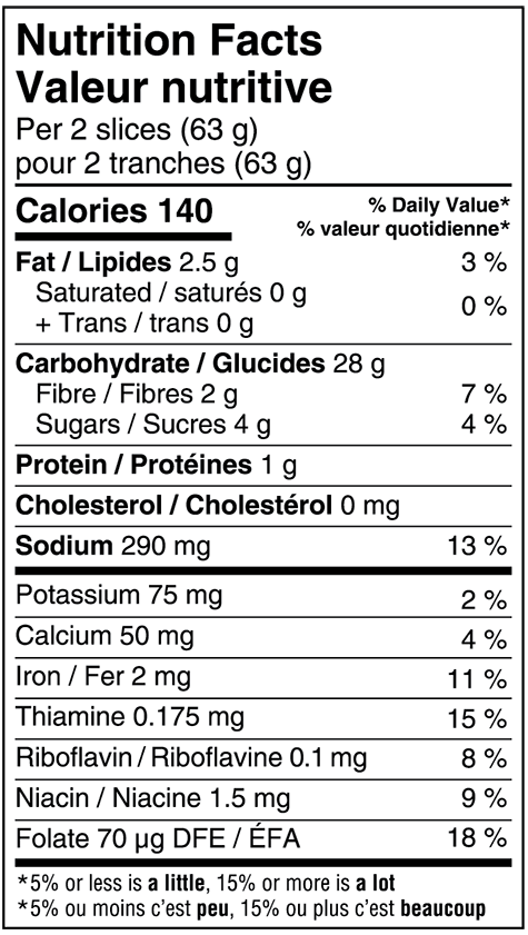 Cdn Whole Grain Bread Nutritional Facts