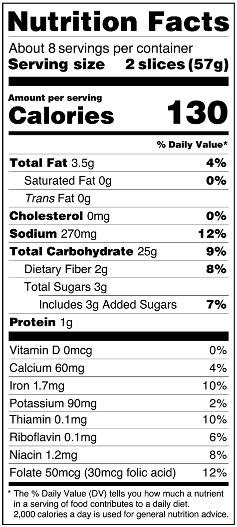 US Multigrain Bread Nutritional Facts Panel