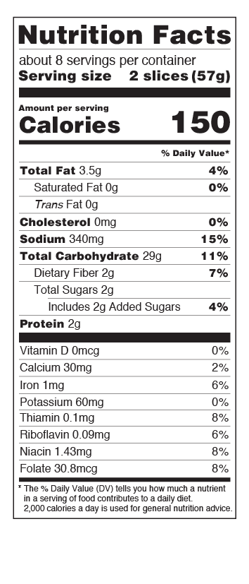 US Multigrain Bread Nutritional Facts Panel