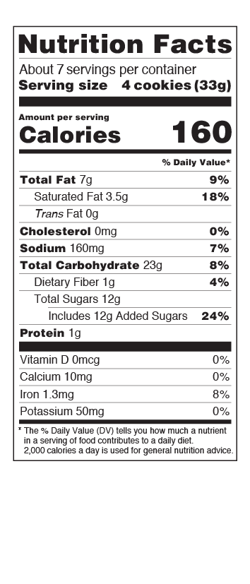 Montanas Chocolate Chip gluten free cookie Nutritional Facts