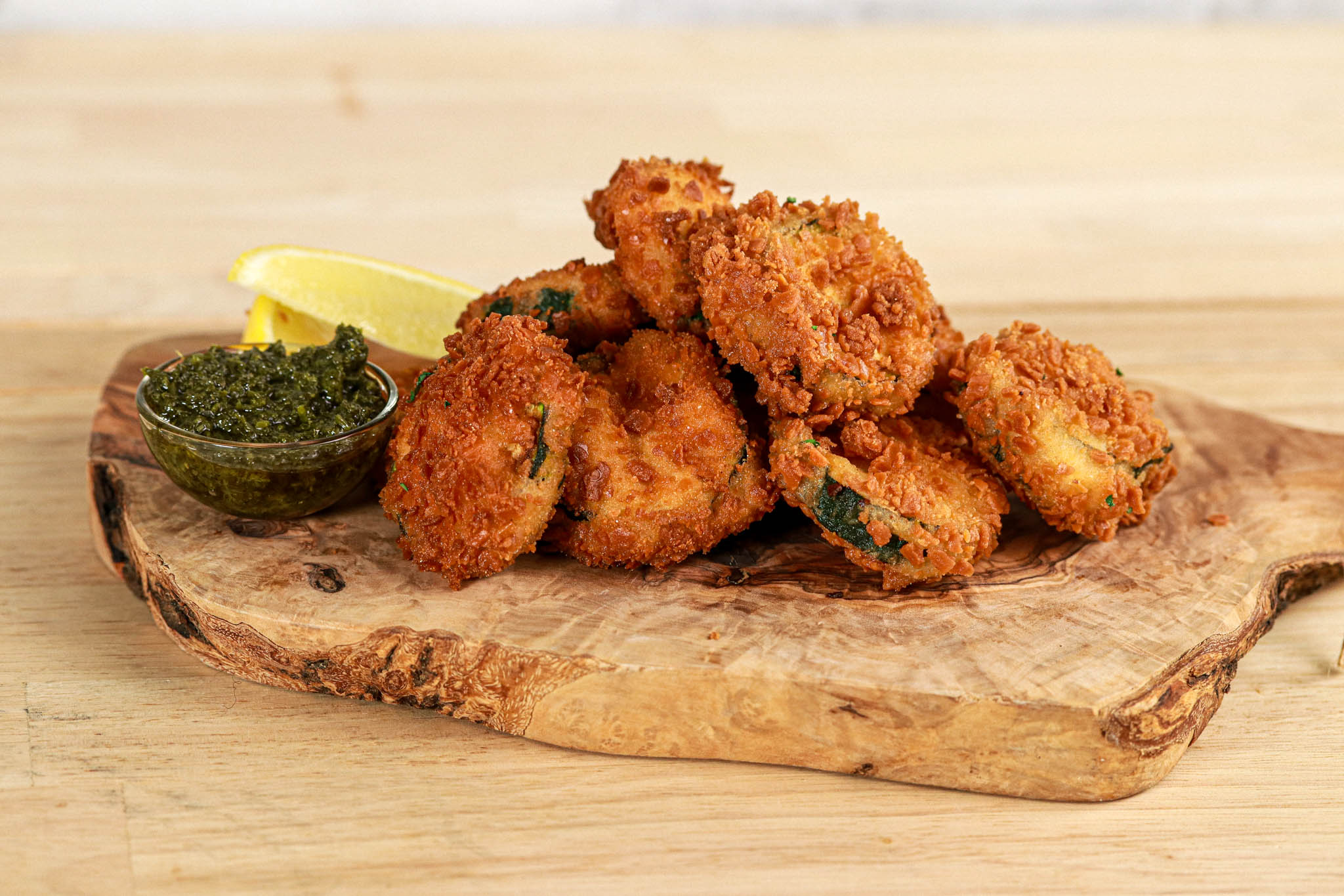 Gluten-free Zucchini Chips on wooden board